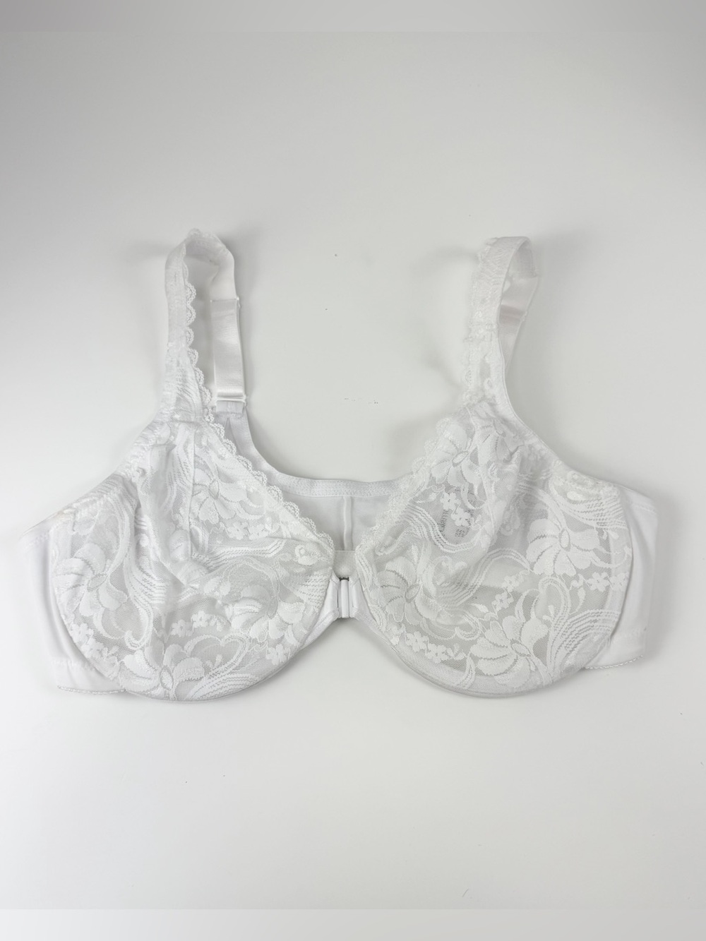 Glamorise Full Figure Wonderwire Front Close Lace Bra 42B White NWOT 9245 Mark